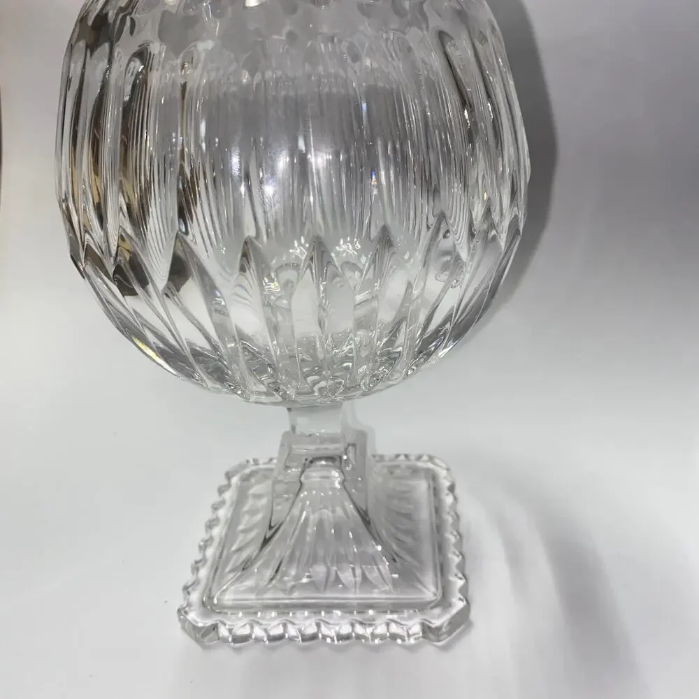 New Bombay 24% Lead Crystal Poland 2 Ribbed Glass Pedestal Centerpiece Candle